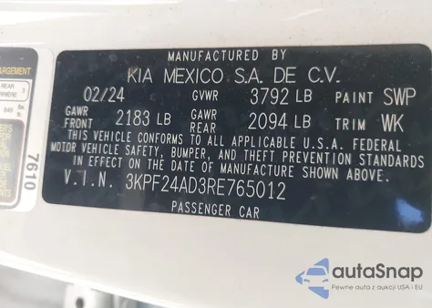 2024 Kia Forte Lxs из США, поврежденный, VIN 3KPF24AD3RE765012